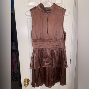 Amanda Uprichard High Neck Cut Out Silk Dress